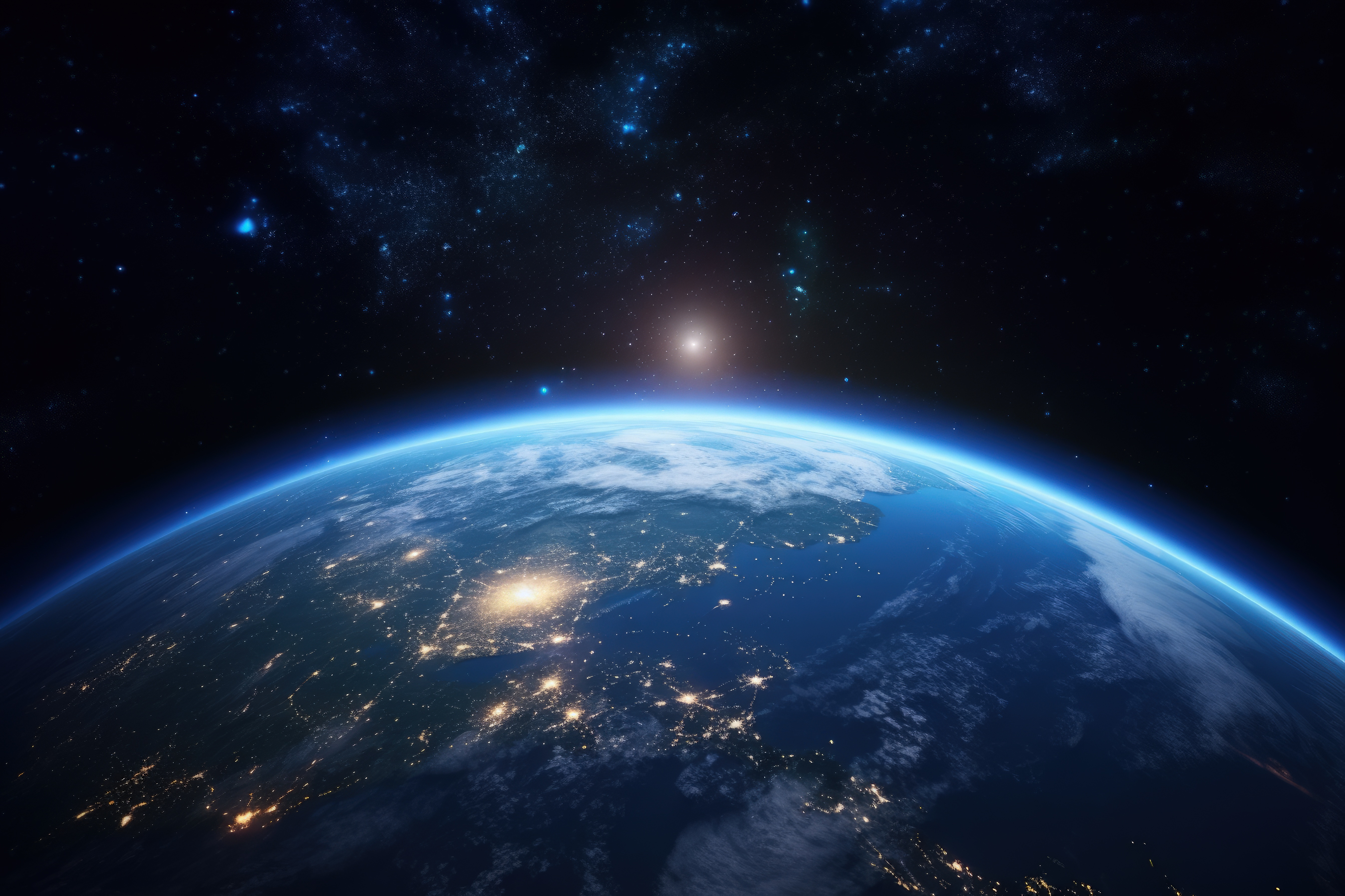 City lights across Earth from space